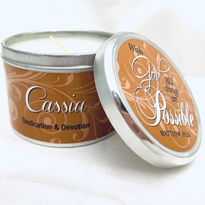 Candle: Cassia Scripture Tin - Abba Oils Ltd